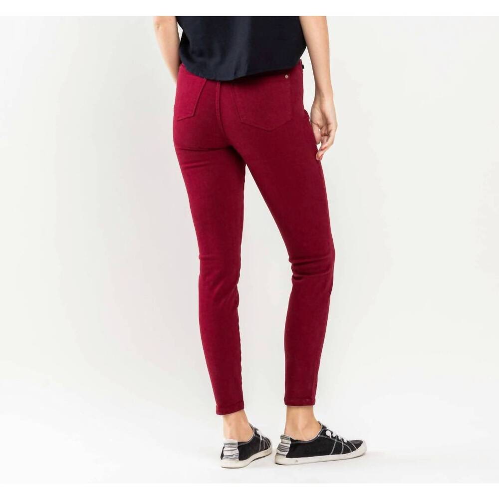 NEW JUDY BLUE high waist tummy control garment dyed skinny jeans in red - Picture 3 of 4